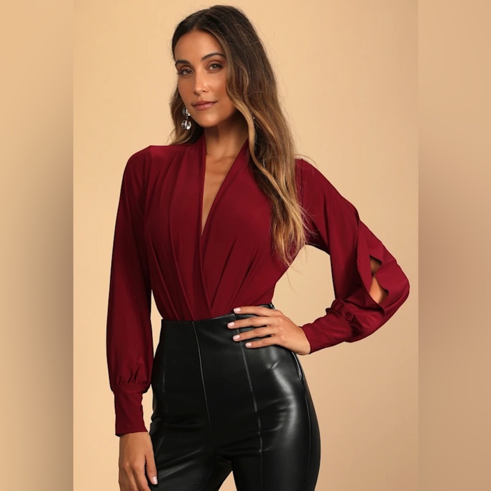 NWT Lulus Burgundy Long Sleeve Bodysuit